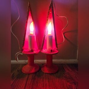 Vintage Christmas Red Candle Holders with Lights